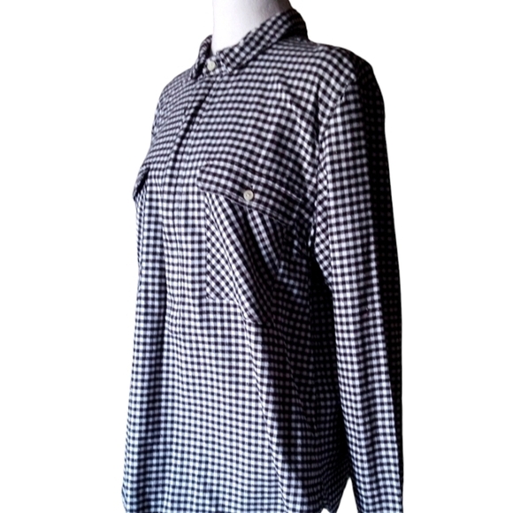 J. Crew Black & White Gingham 1/2 Zip 100% Cotton Shacket Pockets Size Large - Picture 5 of 10
